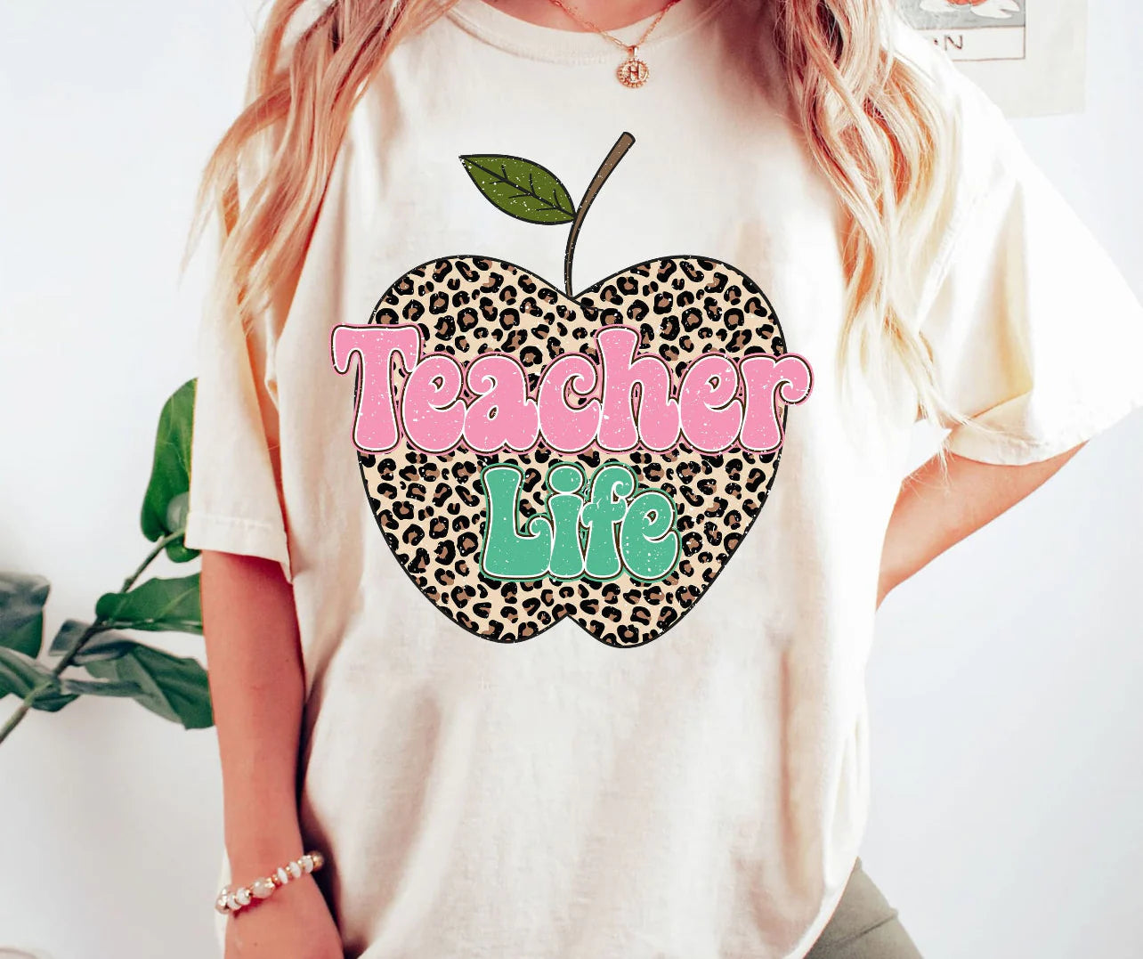 Teacher Life Cheetah Apple Graphic Tshirt