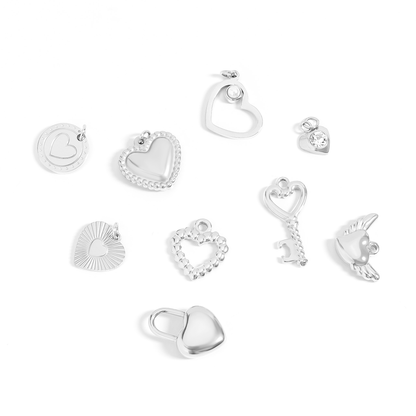(9pc) 18K Gold PVD Stainless Steel Heart Charm Set