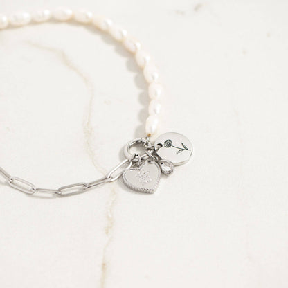 Pearl Paperclip Split Chain Charm Keeper Necklace