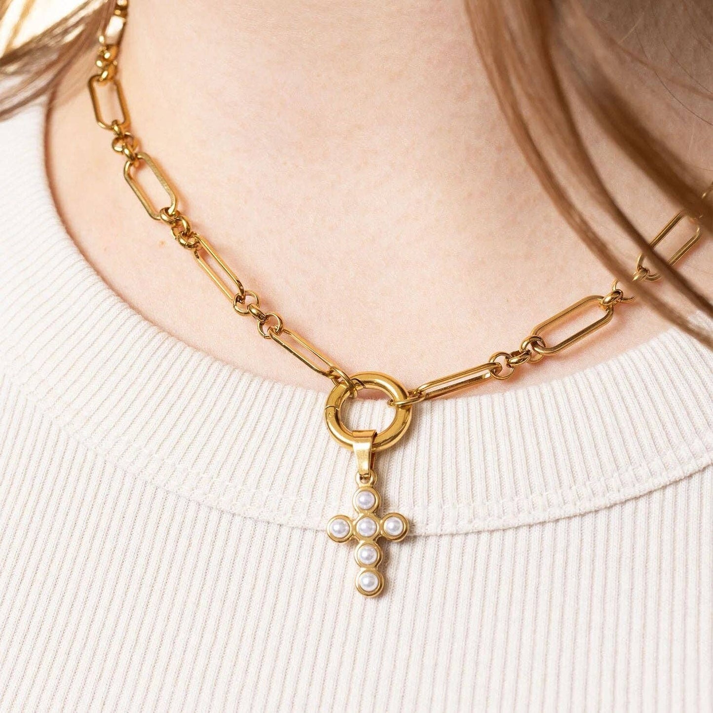 Freshwater Pearl Cross Charm