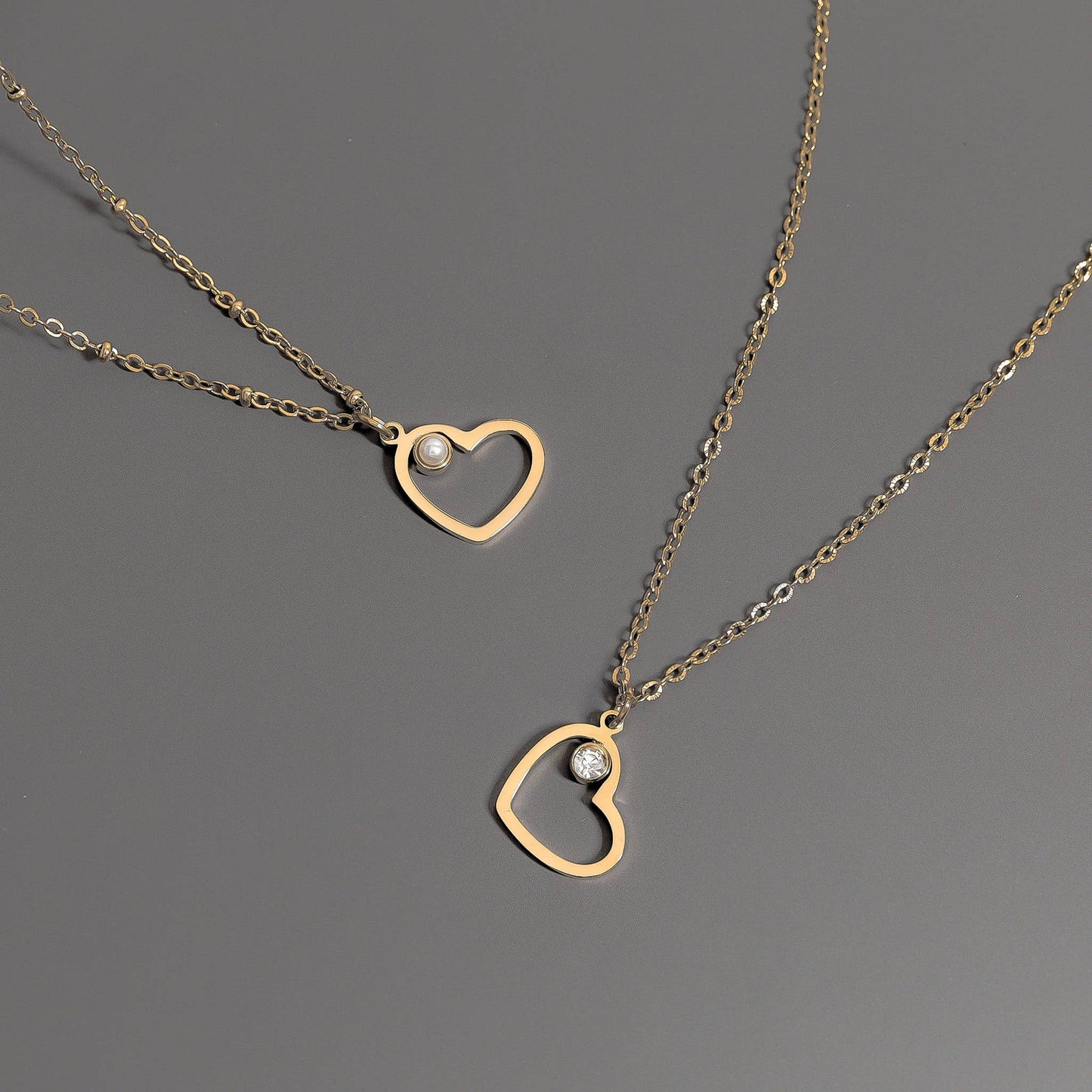 (9pc) 18K Gold PVD Stainless Steel Heart Charm Set