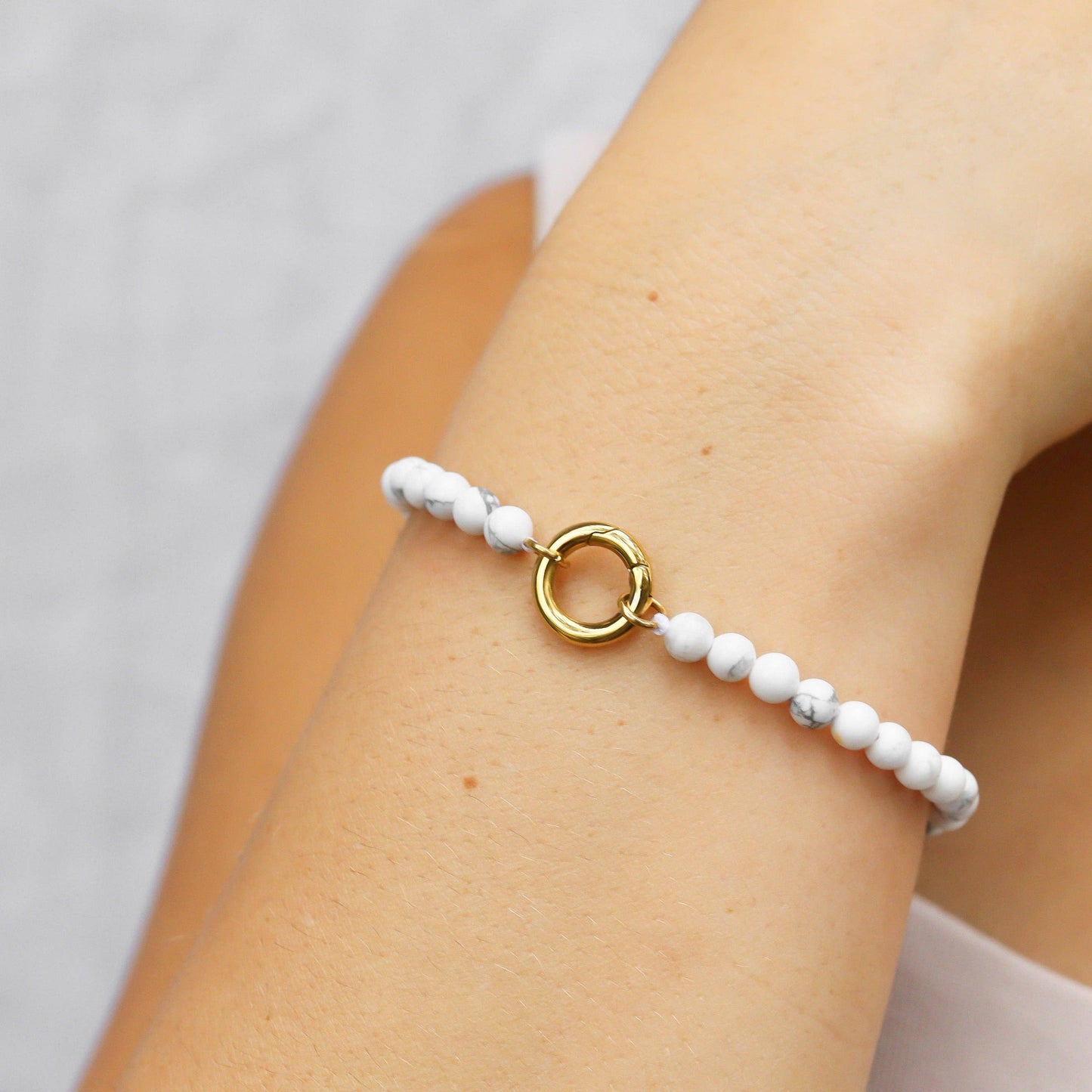 Semi Precious Natural Stone Charm Keeper Bracelet