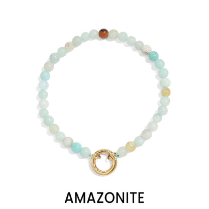 Semi Precious Natural Stone Charm Keeper Bracelet