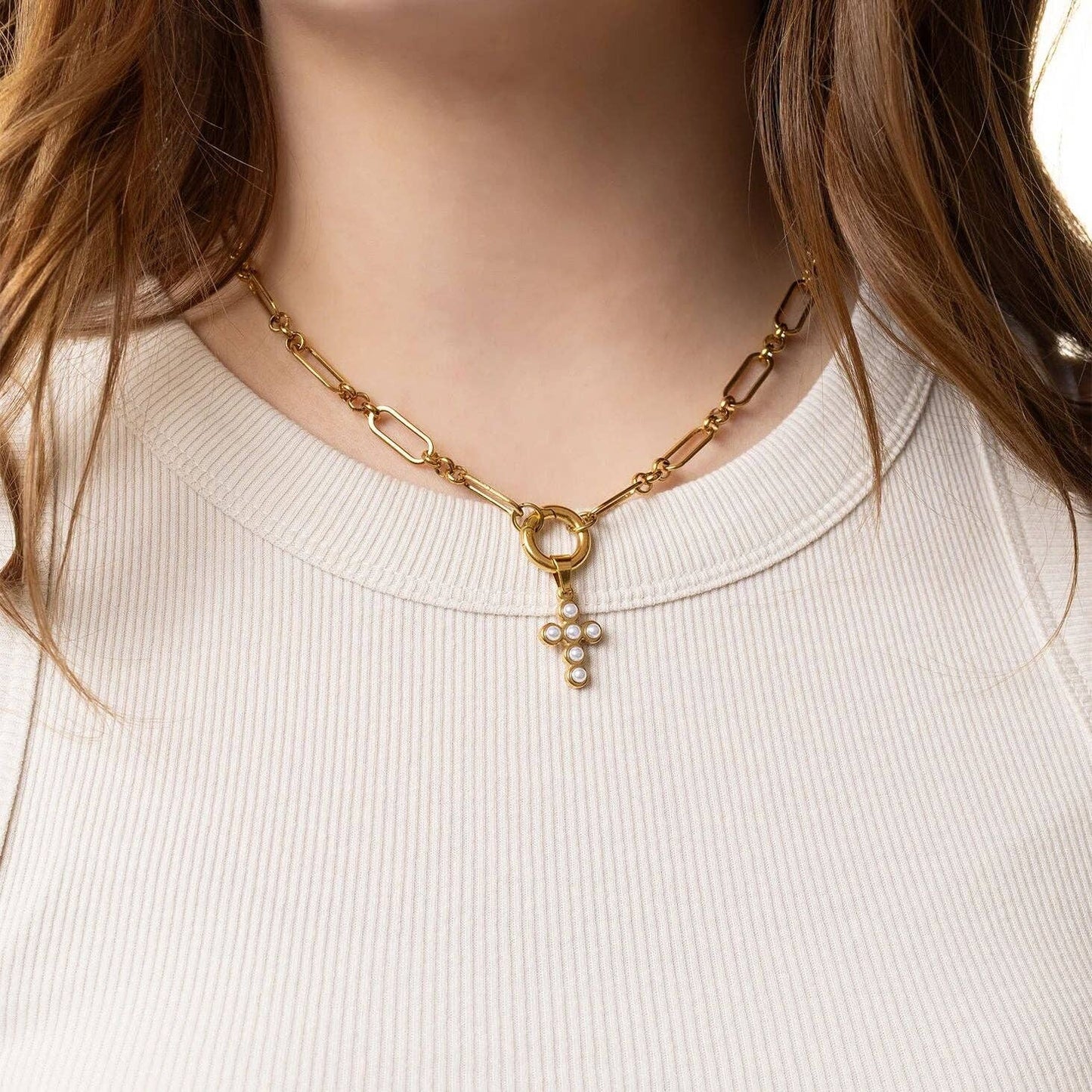 Freshwater Pearl Cross Charm