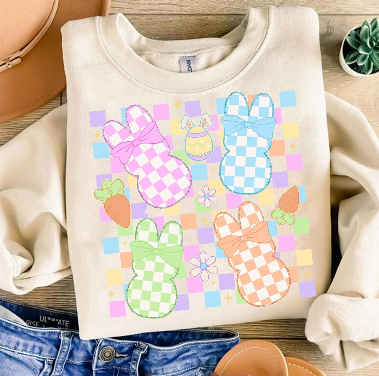 Retro Checkered Easter Bunny