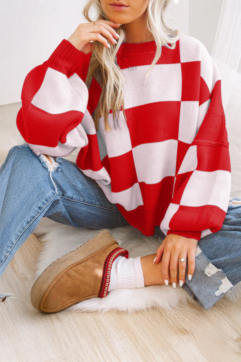 Red and White Checkered Sweater