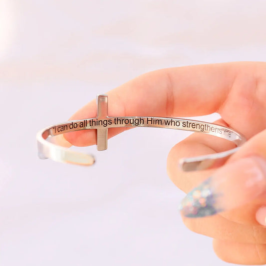 Cross Cuff Bracelet Phillipians 4:13 Inside