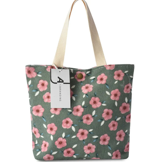 Vintage Artistic Floral Corduroy Tote sakura