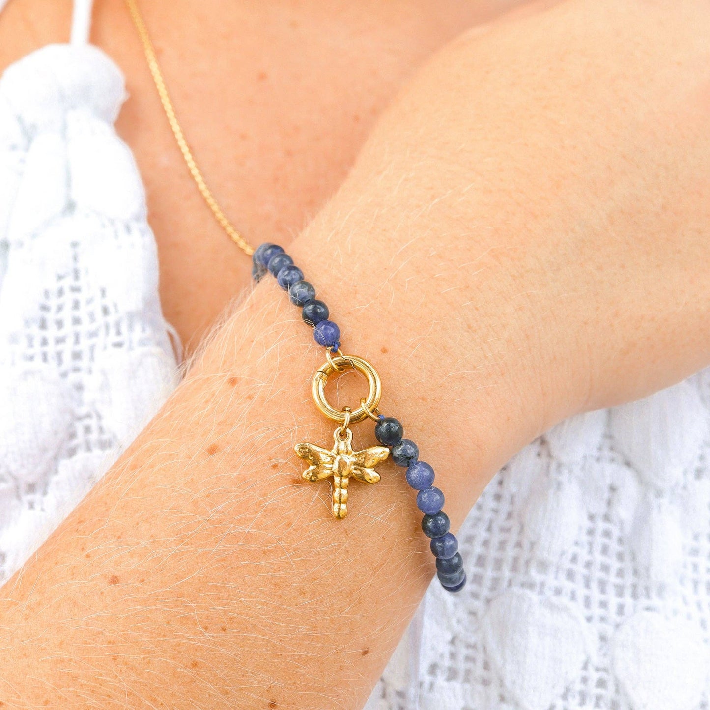 Semi Precious Natural Stone Charm Keeper Bracelet