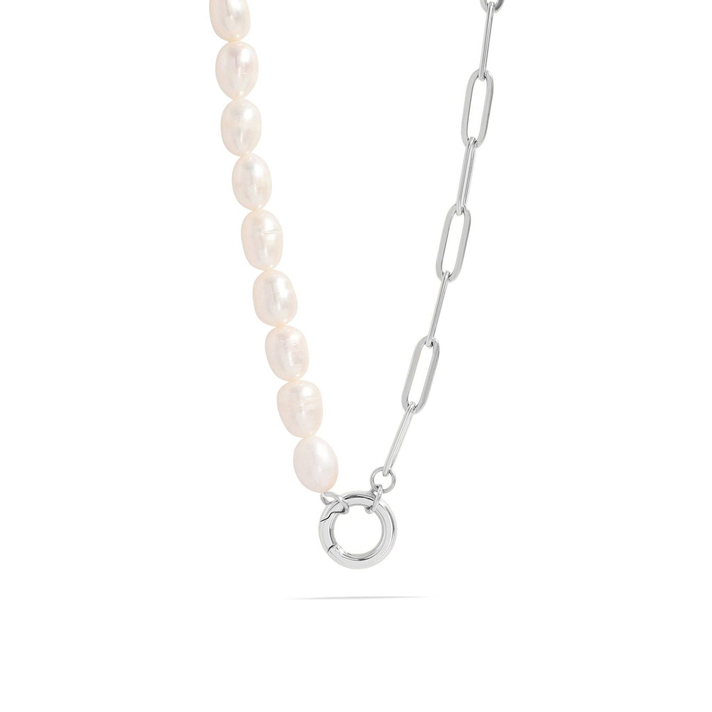 Pearl Paperclip Split Chain Charm Keeper Necklace