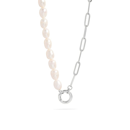 Pearl Paperclip Split Chain Charm Keeper Necklace