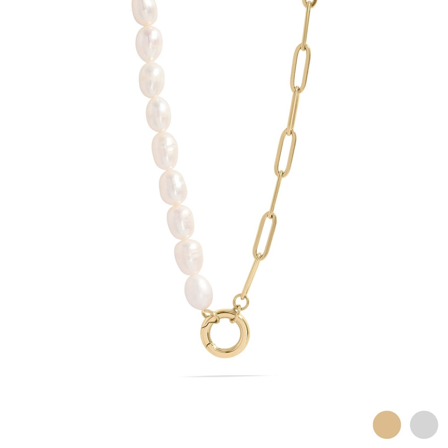 Pearl Paperclip Split Chain Charm Keeper Necklace