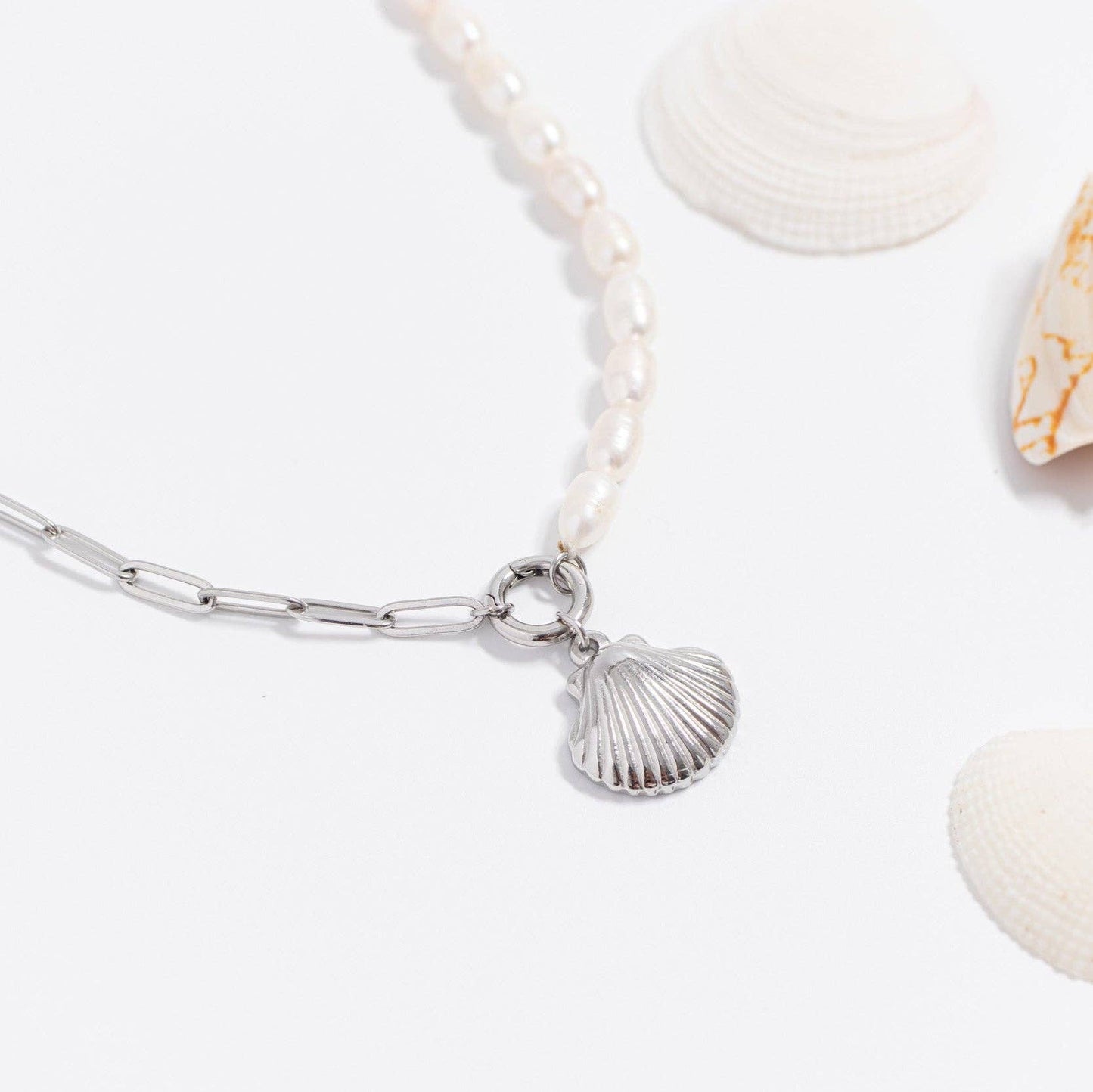 Pearl Paperclip Split Chain Charm Keeper Necklace