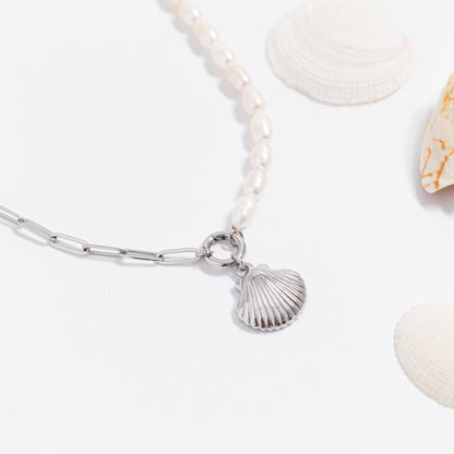 Pearl Paperclip Split Chain Charm Keeper Necklace