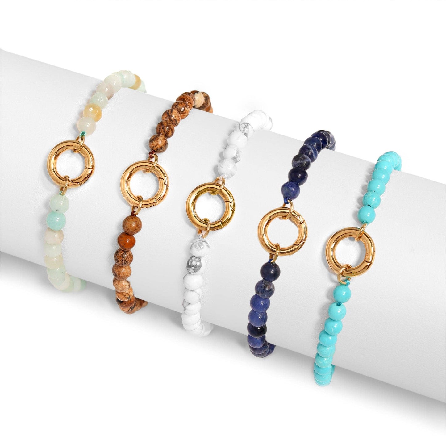 Semi Precious Natural Stone Charm Keeper Bracelet