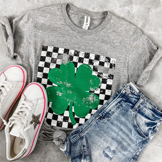 Checkered Shamrock *Gray Gildan Tee*